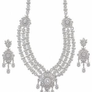 American Diamond Three Layer Long Pendant Necklace