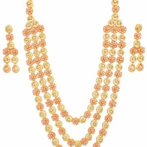 Imprial Floral Symphony Multi-Tier AD Necklace With Earring