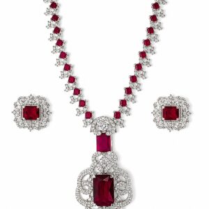 Designer American Diamond Red Crystal Pendant Jewelry Set
