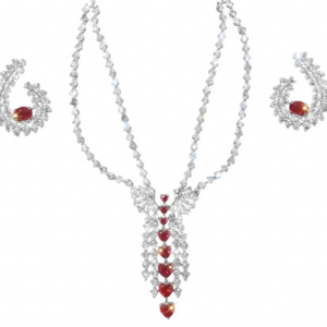 Elegant Diamond and Ruby Tiered Necklace & Hoop Earring Set