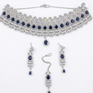 Luxurious Navy Blue Tear-Drop CZ Choker Set for Women