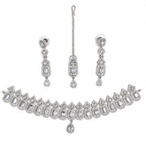 Crystal Symphony Choker Necklace and Maang Tikka Set