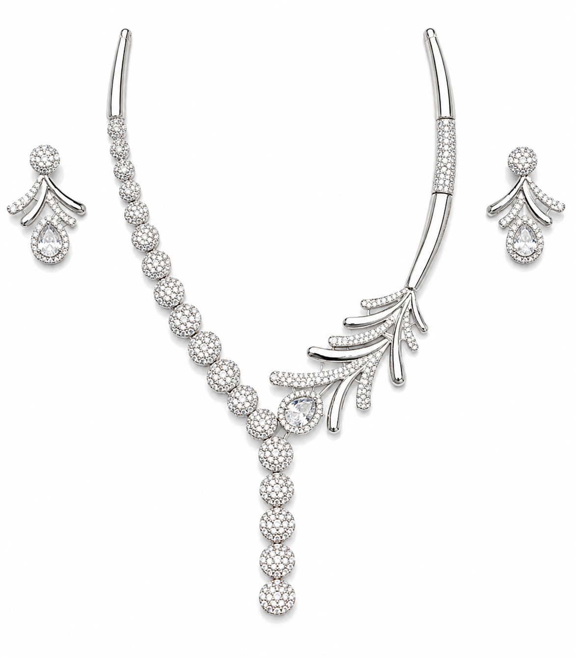 Glomorous CZ/AD Crystal Leaf Motif Jewelry Set