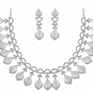 Aura Pear-Cut Statement Necklace and Earrings Set in Rose & Milky Quartz